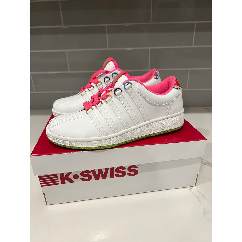 K-Swiss Classic Varsity Low White Pink Big Kids Running Trainers‎ Shoes 5 -NIB